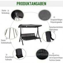 3-sitsig gunga, hängande bänk med justerbart solskydd, trädgårdsgunga med dynor, lastkapacitet upp till 270 kg - C - Visa 6