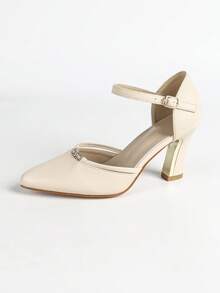 Women's Pointed Toe Hollow Out Tango Dance Sandals, Elegant Sexy Versatile For Evening, Wedding, Party - Beige - View 15