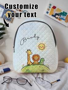 1pc Customized Name Cartoon Animal Pattern Rhombus Backpack, Can Be Customized According To Your Unique Design, Essential For Children's Back To School Season, Print Your Own Name Or Print Your Sister's And Classmates' Names As A Gift To Give To Others - Multicolor - View 13