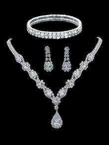 Sparkling Women's Clutch, New Rhinestone Evening Bag, Women's Party Bag, Luxury Envelope Bag, Bridal Wedding Bag, With Sparkling Rhinestone Jewelry Three Pieces Set, Rhinestone Necklace, Earrings, Bracelet, Suitable For Parties, Dinners, Gatherings, Dances, Weddings - Silver - View 5