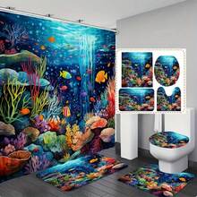 Ocean World Cartoon Series Bathroom Set - Bathroom Curtain, Polyester, Washable, 1pc/4pcs | Shower Curtain, Bath Mat, Toilet Seat Cover - A - View 18
