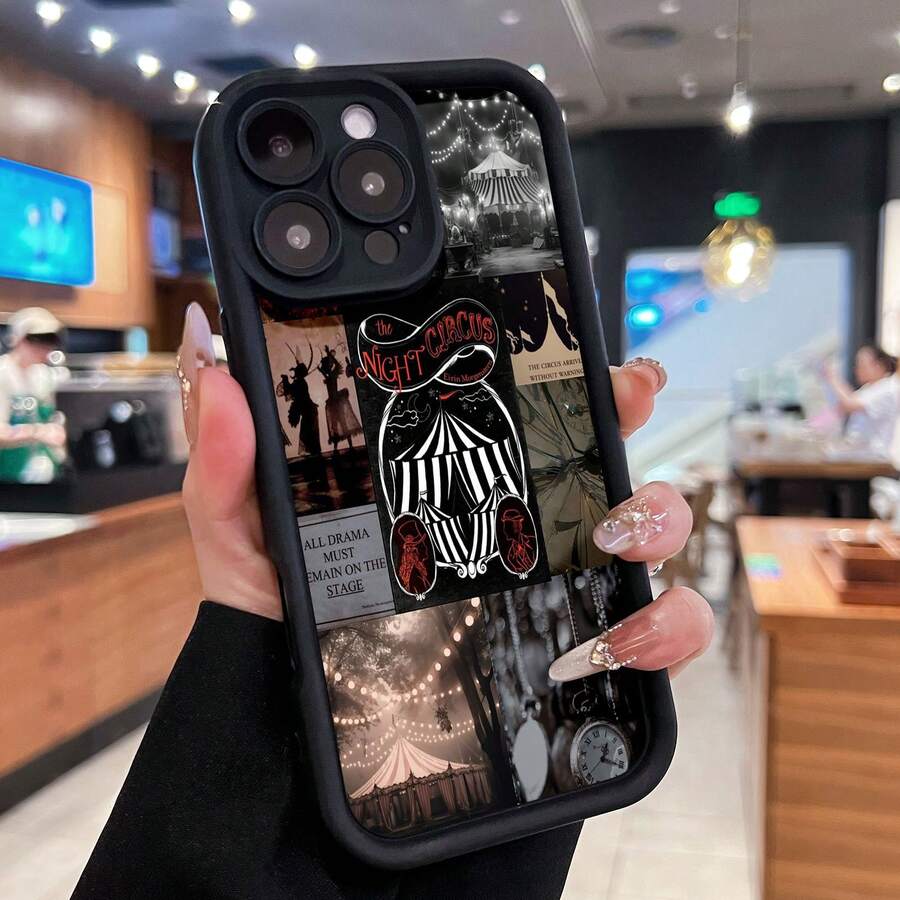 Misterioso circo nocturno con luces y una atmósfera encantadora. Esta elegante funda para teléfono es compatible con Samsung, Apple, OPPO, , etc. Fabricada en TPU flexible, resistente a golpes y arañazos, ofrece una excelente protección contra caídas y un agarre cómodo. Es un regalo ideal para familiares, amigos y seres queridos, y una opción perfecta para festivales, fundas para iPhone, San Valentín y artículos de . - Negro - Ver 1