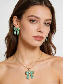 30件/10套优雅不锈钢镀金耳环项链套装 - 低过敏性首饰，完美的节日礼物，送给女性朋友和家人的最佳选择 - 彩色 - 查看 5