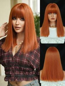 7JHH WIGS 高品质16英寸齐肩直发假发，优雅橙色刘海款，柔软丝滑耐热合成纤维材质，适合日常佩戴、角色扮演、音乐节等场合，也是毕业礼物和母亲节礼物的理想之选。 - 橘色 - 查看 2