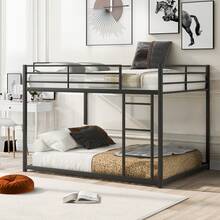 Contemporary Full Over Full Metal Bunk Bed - Low Profile Design With Integrated Ladder, Ideal For Small Spaces 77.2"L X 56"W X 53.7"H - Black - View 8
