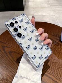 1pc Fashionable & Minimalist Star & Butterfly Pattern Transparent TPU Shock-Proof Phone Case, Suitable As Holiday Gift Compatible With Samsung S25, S24, S23, S22, A05 And Other Models - Multicolor - View 1