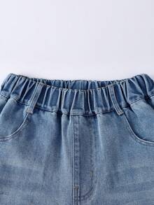 Annil Girls' Loose Straight Leg Washed Jeans, Spring 2026 New Style, Stretch, Sweet And Cool Sporty Casual Pants - Medium Blue Jeans - View 4