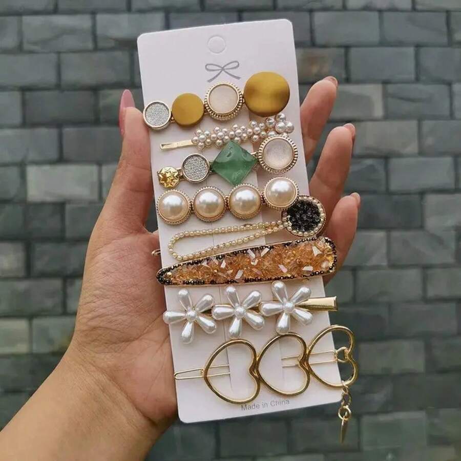 Pearl Hair Clips For Women, Geometric Flower Hair Clips, Sweet Pearl Hair Clip Set For Girls - 彩色 - 查看 1