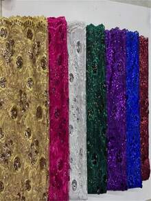 5码/1码高品质蓝色法式网纱蕾丝面料，带非洲刺绣，尼日利亚亮片网纱蕾丝面料，适用于婚礼派对礼服，2026绿色 - A - 查看 5