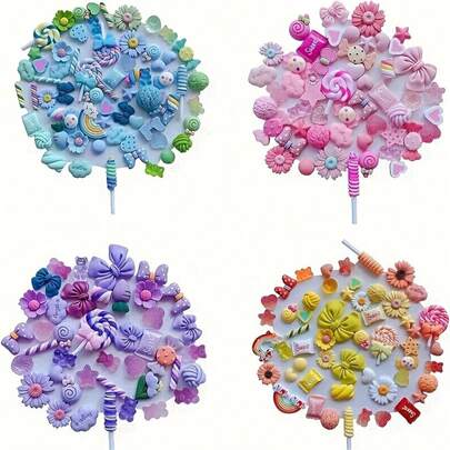 20/50/60/100pcs New Mixed Resin Pendant Cute Pendant Set, Summer Phone Case Decor, Charming & Adorable Set, Blue Bulk Mixed Flat Resin Decorations For DIY Crafts