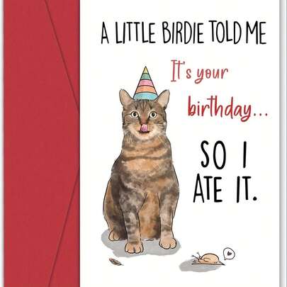 1pc Happy Birthday Greeting Card With Unique Cat Design, Suitable For Any Recipient, Paper Card With Envelope, Fits Ages 0-100