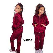 Children's/Teenager's Winter Set: Hooded Sweatshirt With Zipper + Pants, Plush Velvet Fabric, Sizes 4 To 14 - 酒紅色 - 查看 1