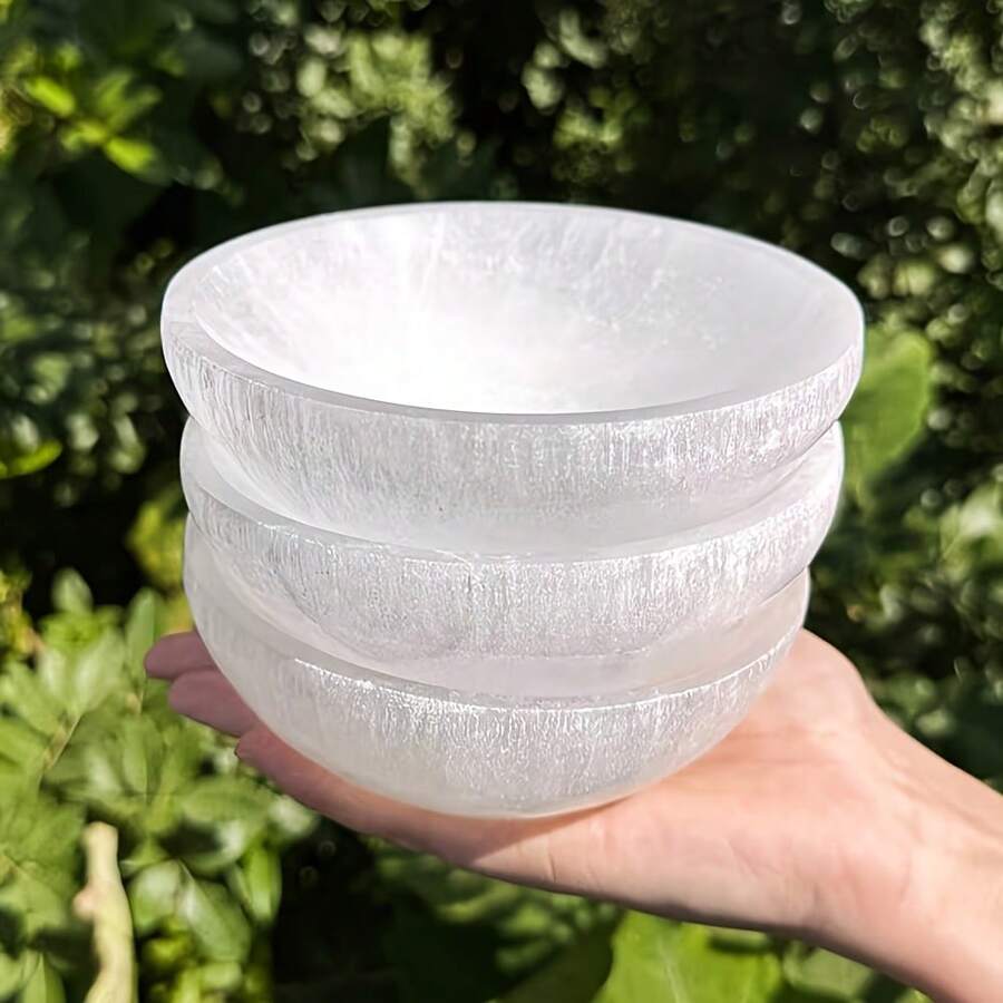 1个波西米亚月光石碗 - 大地色系石材装饰,室内/室外节日装饰,适用于圣诞节、万圣节、感恩节、家居和花园水晶碗 - 白色 - 查看 1