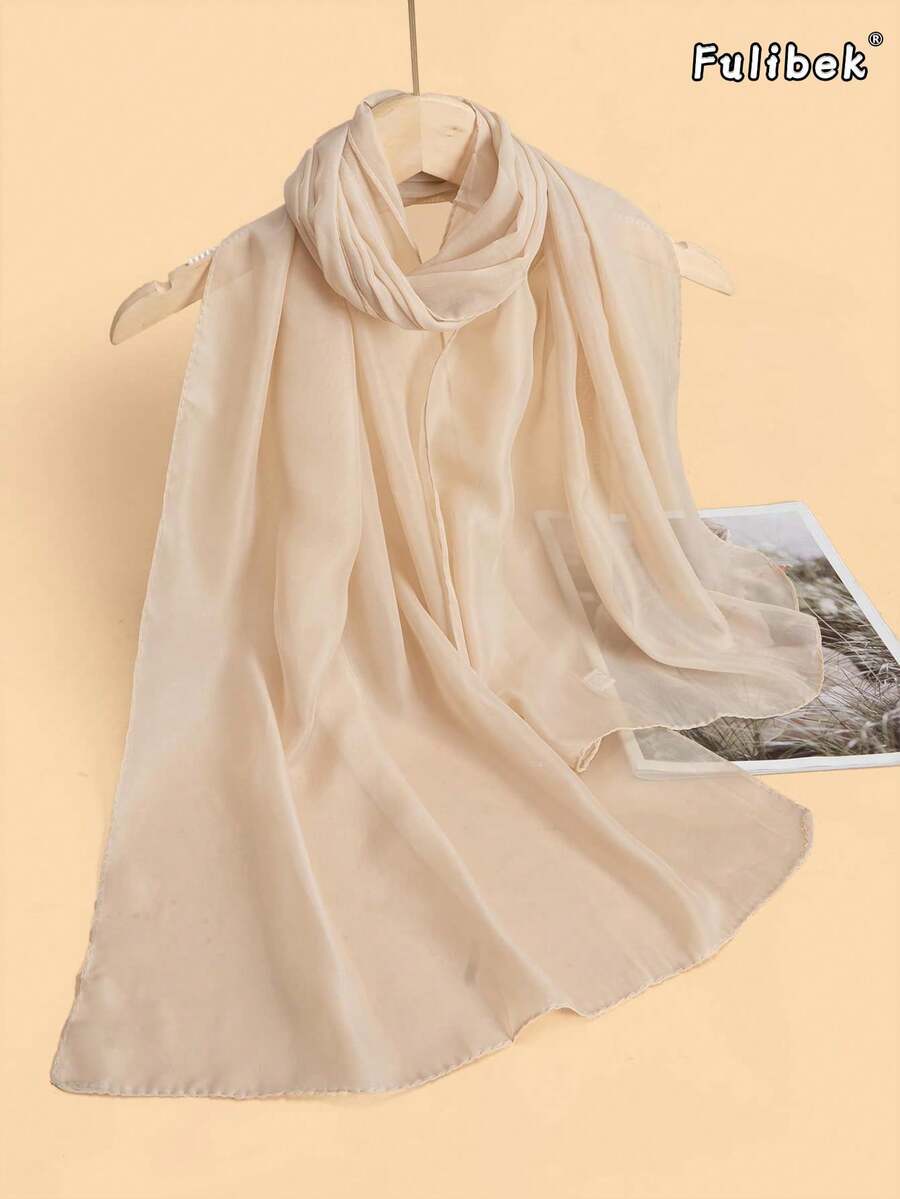 1条女士轻薄雪纺纯色围巾，多功能披肩/围巾，透气舒适，适合日常、旅行和休闲，春夏皆宜 - 杏色 - 查看 1
