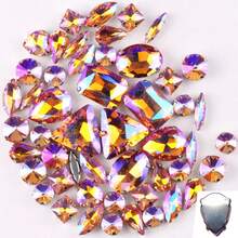 50颗/包，闪亮混合形状玻璃水钻，银色金属平底，混合形状手工缝制水钻，适用于服装装饰，平底工艺宝石水晶缝制水钻带爪，DIY配件，用于装饰衣服、连衣裙、包包、鞋子、胸针、耳环、手工艺品。 - 彩色 - 查看 52