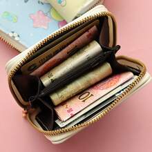 1pc Fashion Girl Short Zipper Cute Cartoon Cat Print Wallet, Coin Purse, Card Holder - Multicolor - View 5