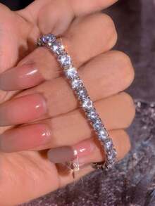 1pc Fully Paved Sparkling Zirconia Tennis Bracelet, Unisex Elegant Tennis Chain Single Row Minimalist Versatile Fashionable Jewelry - Tennis Bracelet - View 1