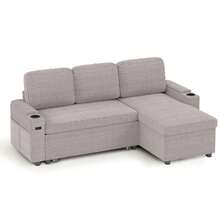 Corner Sofa Bed, L-Shaped Sleeper Sectional Couch Bed, 3-In-1 Corduroy Convertible Pull Out Sofa Bed With Adjustable Backrest, Storage And Cup Holder For Living Room, Grey - 3人位L形燈芯絨銀灰色 - 查看 12