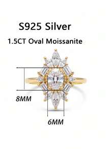 1pc Women's Engagement Ring, Palace Starburst Teardrop Ring, 2.3g 925 Sterling Silver, 1.5 Carat Moissanite, Bohemian Palace Style, Engagement, Proposal, Wedding Anniversary, Valentine's Day Gift, Comes With Moissanite Certificate And Elegant Gift Box - Gold - View 3