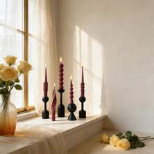 1pc Wine Red Elongated Scented Candle, Available In Wave, Cylinder, Hemisphere Or Spiral Shape. Made Of Smokeless Soy Wax, Suitable For Ambiance Creation,Home Decor,Party,Tabletop Decoration,Holiday Gift,Romantic Candlelight Dinner,Wedding Decoration - Multicolor - View 2