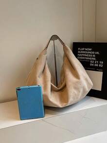 1pc Large Capacity Solid Color Suede Handbag, Women's Casual Shoulder Bag, Fashion Crossbody Bag, Suitable For Women's Daily Use, Popular Women's Bag, Women's Handbag, Perfect Match For Women's Outfits, 2026 New Fashion Women Bag - 米色 - 查看 9