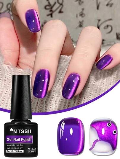 MTSSII 7ml Purple Magnetic Cat Eye Gel Nail Polish With Glitter - Vivid Color UV LED Soak Off Nail Art Gel For Salon And Home Use