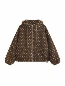 女士休闲加厚连帽仿毛皮外套 - 咖啡棕 - 查看 7