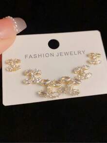 1 Set Elegant 925 Silver Needle White Diamond Double C Letter Earrings, Suitable As Wedding Party Jewelry Gift For Women - C Earring Set - View 4