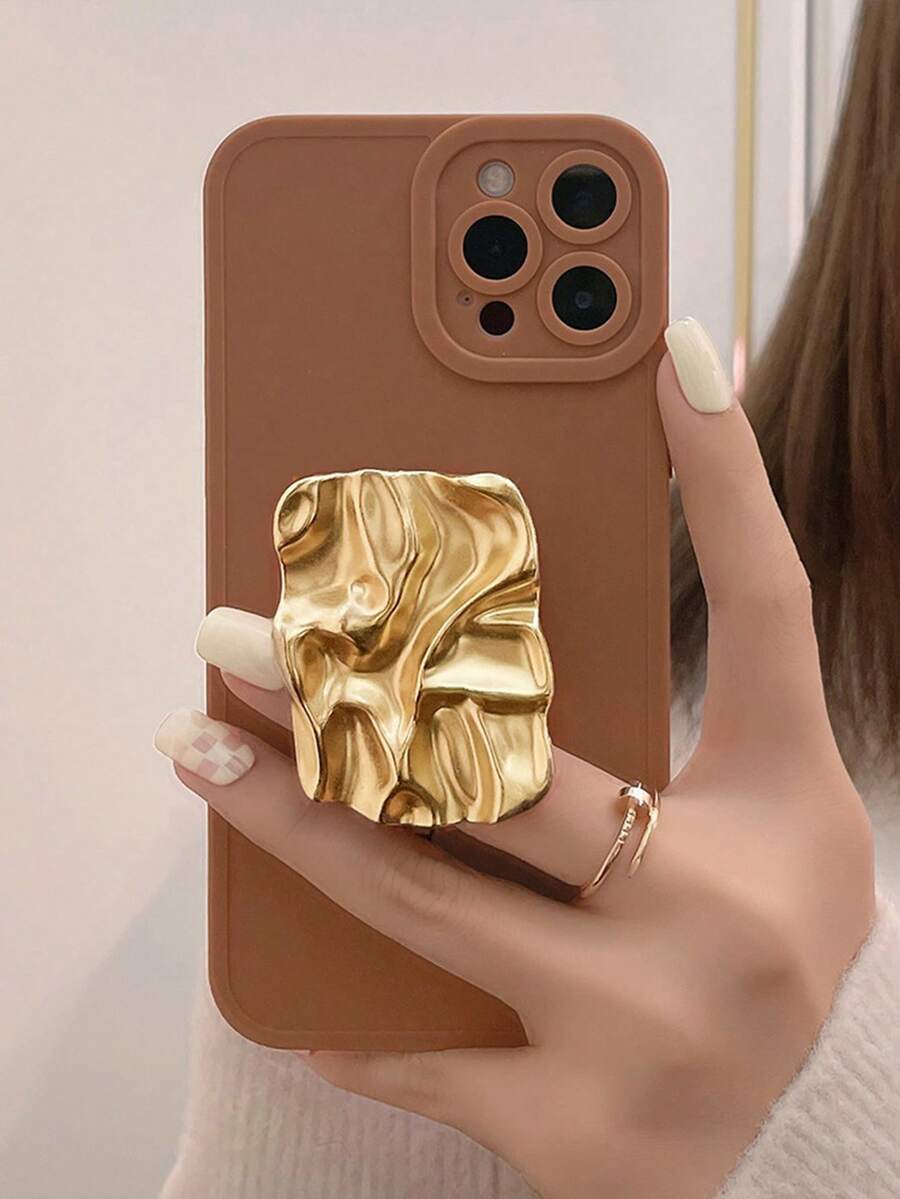 Alloy Phone Grip Holder 1pc Asymmetrical Wavy Metal Push-Pull Phone Stand Versatile For Various Phone Cases And Models Valentine's Day Gift - Gold - View 1