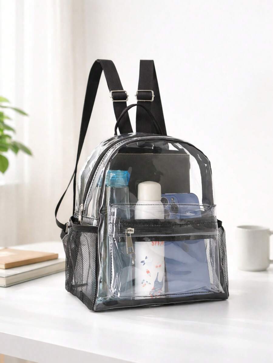1个休闲透明双肩背包，轻便大容量，适合女性和学生，可用作沙滩包、收纳包、音乐节背包，PVC材质女包、学生书包 - 彩色 - 查看 1