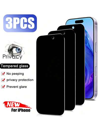 3片装全屏防窥手机钢化膜，兼容 17/16/15/14/13/12/11，适合日常办公、户外使用，是保护手机屏幕的必备品。适用于日常防护、办公室、家庭等多种场合。这款手机屏幕保护膜具有防窥、防水、防震、防摔、防刮等特性，是保护手机隐私的理想之选。