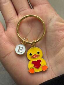 Llavero con forma de pato amarillo en forma de corazón, llavero personalizado de pato, regalo para niños, llavero del Día de San Valentín, regalo de regreso a la escuela - Pato de corazón amarillo - Ver 2