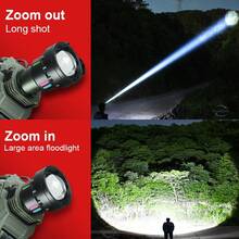 مصباح رأس LED قوي 1,000,000 لومن قابل للشحن ببطارية 18650، إضاءة رأس عالية القدرة مع زووم 3000 متر، مصباح رأس صيد فلورسنت، معدات تخييم، ضروريات التخييم - أخضر عسكري - مشاهدة 11