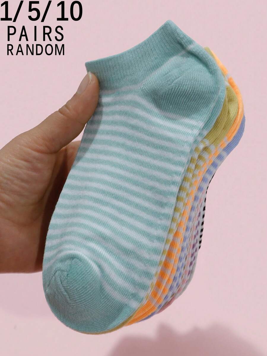 1/5/10 Pairs Women's Simple Striped Breathable Ankle Socks - Multicolor - View 1