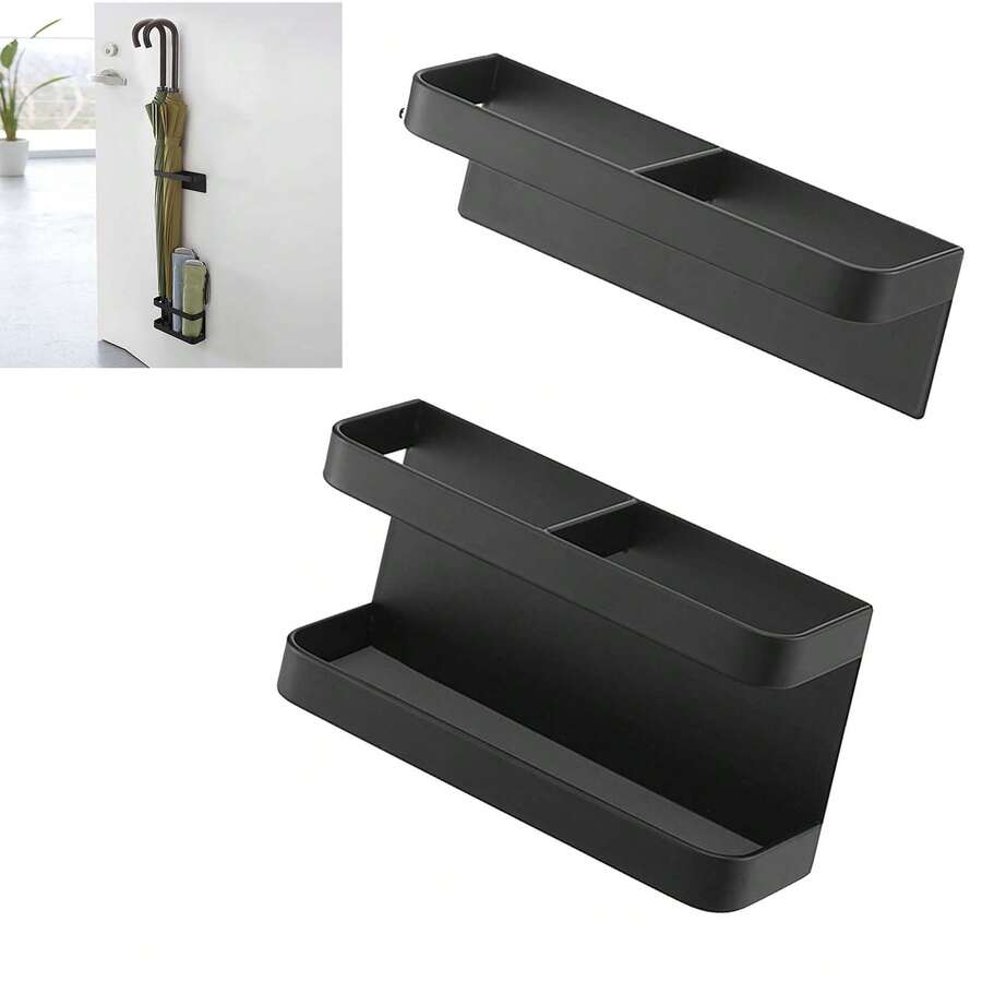 Soporte magnético para paraguas, sin perforaciones, ajuste de altura, soporte para paraguas montado en la pared, para pasillo de Hotel y casa - negro - Ver 1