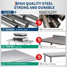 Mesa de Preparación Acero Inoxidable Profesional | Esquinas Redondeadas Seguri-dad, 0.8 mm Extra Grueso | Carga 300 kg, Estante Ajustable | Uso Comercial Intenso y Exterior - 24 x 48 pulgadas - Ver 5