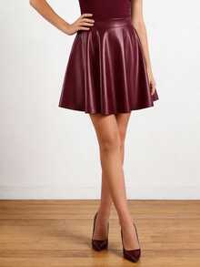 EARO Women's Pleated High Waist A-Line Mini Skirt, Metallic Foil Accents, Side Zipper, Versatile Skirt, Spring/Summer - Burgundy - View 3