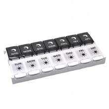 7 Day AM/PM Pill Organiser Box Medicine Tablet Dispenser Weekly Storage Case A - Black and White - View 1