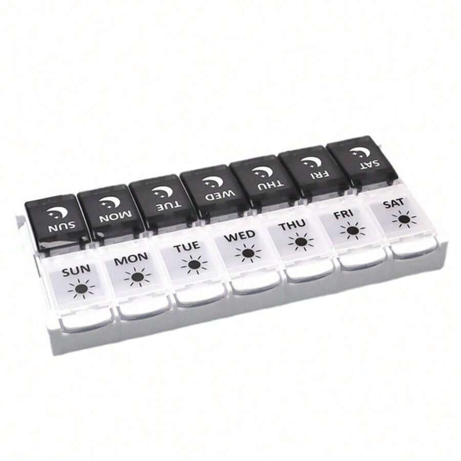 7 Day AM/PM Pill Organiser Box Medicine Tablet Dispenser Weekly Storage Case A - Black and White - View 1