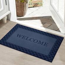 1pc Anti-Slip Entrance Mat, Water Absorbent Welcome Doormat, Minimalist Navy Blue Plaid Border Floor Mat, Low-Pile Washable Front Door Rug, Suitable For Muddy Paws, Entryway And Hallway Porch Terrace, Navy Blue - Navy Blue - View 8