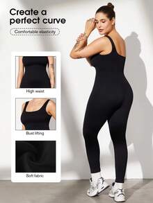 1 buah Jumpsuit Korset Pinggang Tanpa Jahitan untuk Wanita, Ukuran Plus, Pakaian Pembentuk Tubuh - Hitam - View 3