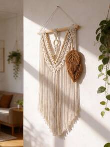 1件手工编织挂毯，波西米亚风格流苏壁挂，编织树叶装饰，波西米亚家居装饰，客厅卧室墙面艺术，乡村风格墙面装饰，手工编织挂毯，简约波西米亚风格墙面装饰，适合波西米亚家居装饰爱好者的礼物 - 彩色 - 查看 10