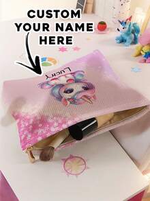 1pc Customized Name Cartoon Pony Pattern Corduroy Toiletry Storage Bag, Perfect Choice For Organizing Toiletries When Traveling, Can Be Customized According To Your Unique Design, Very Suitable For Children, Print Your Own Name Or Print Your Sister's And Classmates' Names As A Gift To Give To Others - Multicolor - View 5