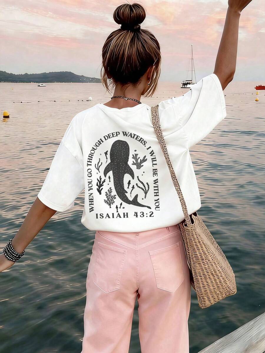 1pc Girls Printed Dark Grey Short Sleeve T-Shirt, Student Young Casual Comfortable & Fashionable Summer Top - White - View 1
