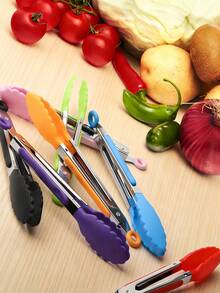7-Inch Small Heat-Resistant Nylon Head Stainless Steel Kitchen Tongs With Silicone Non-Slip Handle, Strong Grip For Cooking, Grilling, Salad And Other Kitchen Essentials, Baking Tools, Household Decor, Coffee Bar Necessity - Multicolor - View 9