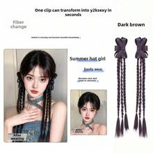 Hair Accessories Wig - Boxing Braid With Ribbon Bow [dark Brown] One Pair - View 2