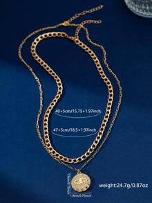 Set de 2 collares superpuestos, con cadena gruesa y colgante de ojo malvado con incrustaciones de circonita cúbica, uso fashionable para fiestas para niñas - Amarillo Oro - Ver 8