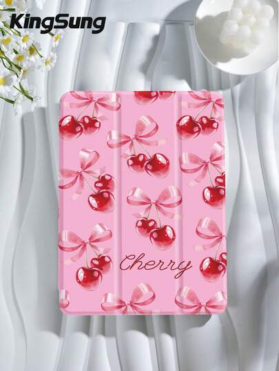 Kingsung Pink Cherry Blossom Tablet Protective Case, Suitable For 9.7/10.2/10.5/10.9/12.9 Inch Pro, 10th Gen , Galaxy Tab S6 Lite 10.4 Inch, Kindle Paperwhite 12th Gen 2024, Kindle (11th Generation) 2022, Kobo Clara Color. Soft Shock-Proof, Smart Stand/Auto Wake/Sleep