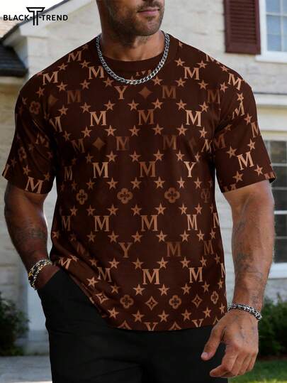 男士时尚 Y.M 字母印花短袖T恤，适合丈夫日常穿着