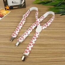 2个时尚红色嘴唇印花吊带夹，男女通用可调节弹力吊带，百搭时尚情侣配饰 - 白色 - 查看 3